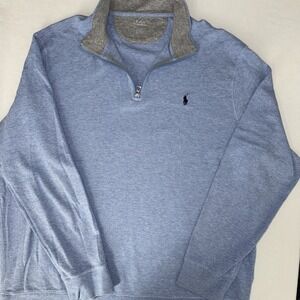 NWOT Men's XXL POLO RALPH LAUREN Heather Blue Long Sleeve Pullover 1/4 Zip